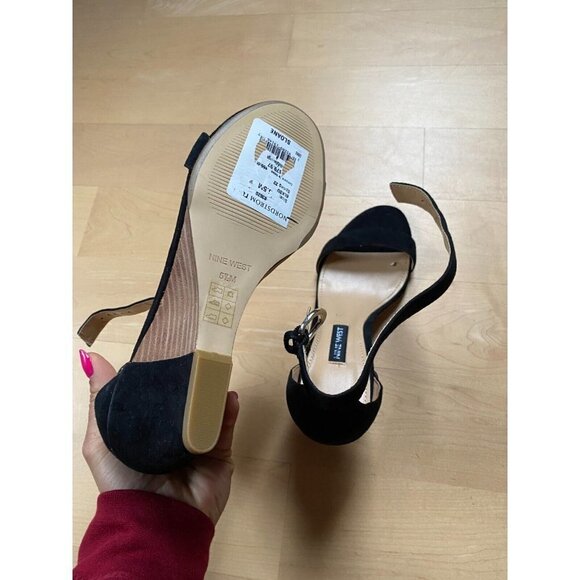 NINE West New "Sloan" Ankle Strap Black Wedge Sandal - Picture 6 of 8